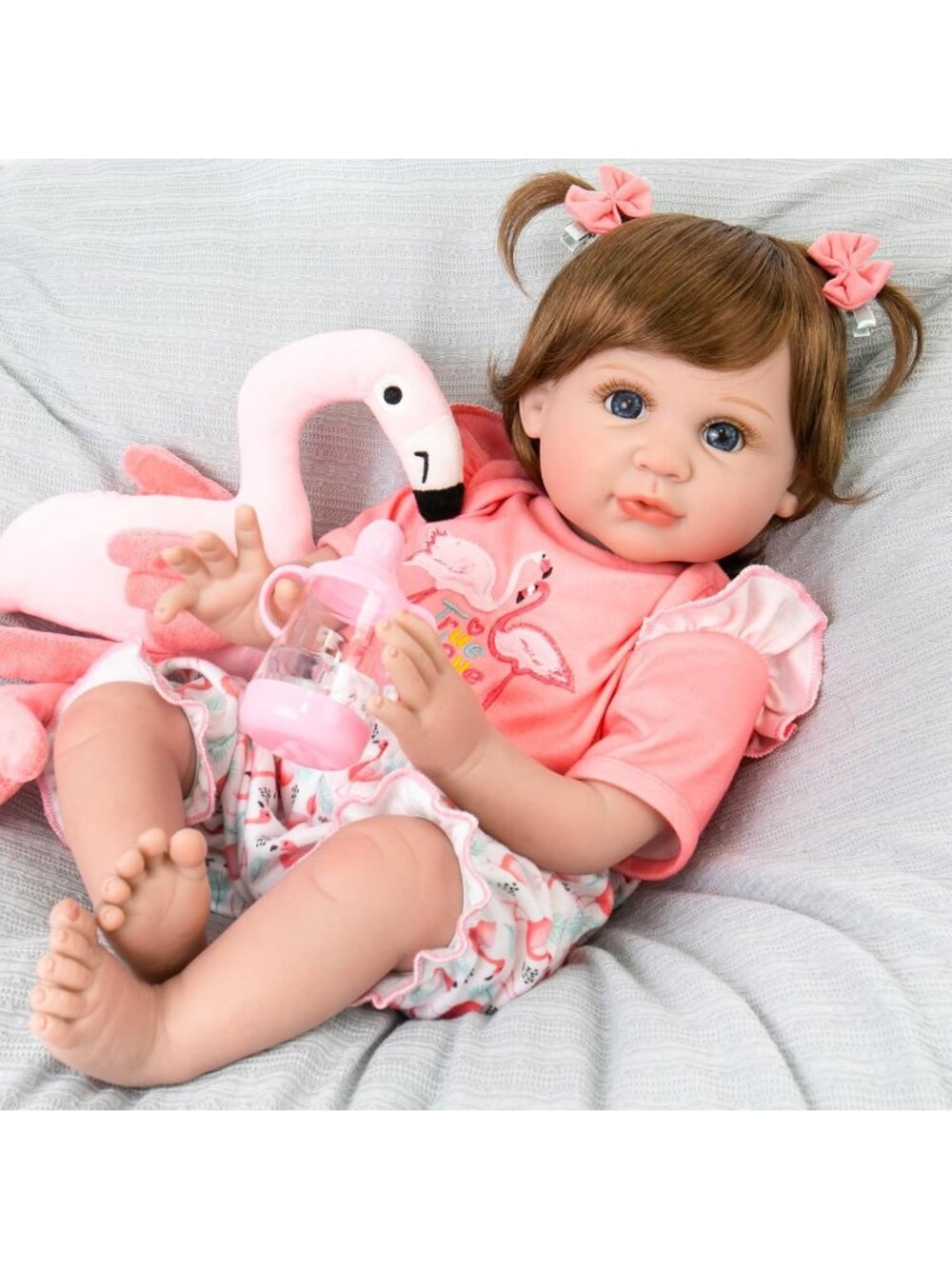 22 inches Real Life Newborn Baby Dolls Adorable Lifelike Cloth Body Flamingo